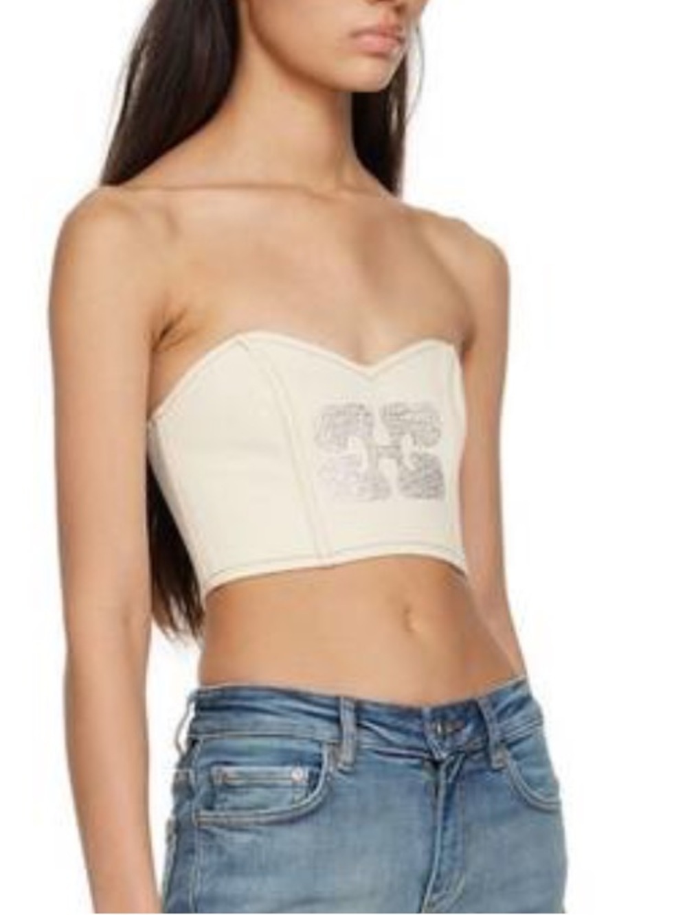 Ganni sparkle denim top vanilla white strapless bustier crop corset NWT 36 4